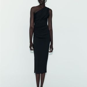 NWT ZARA DRAPED FITTED ASYMMETRICAL ONE SHOULDER DRESS